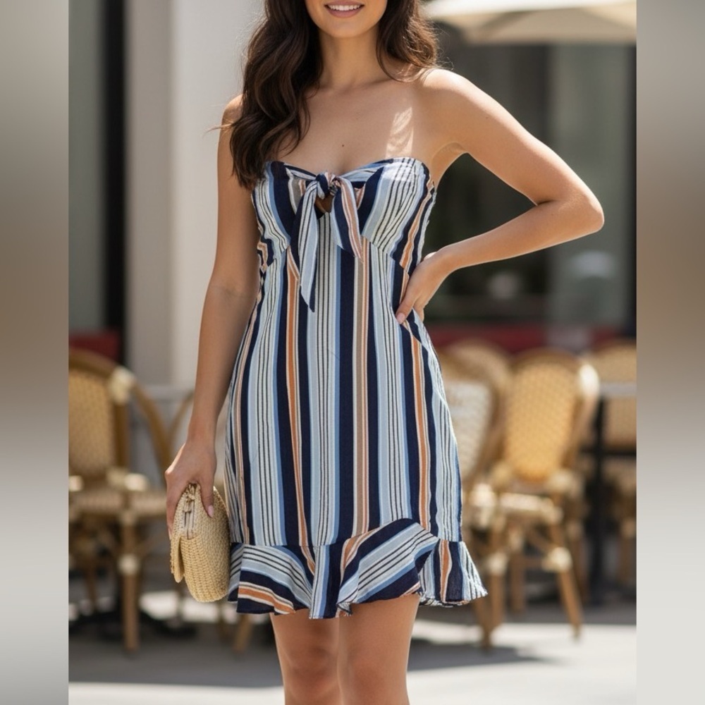 Olivaceous Zoey Striped Strapless Dress